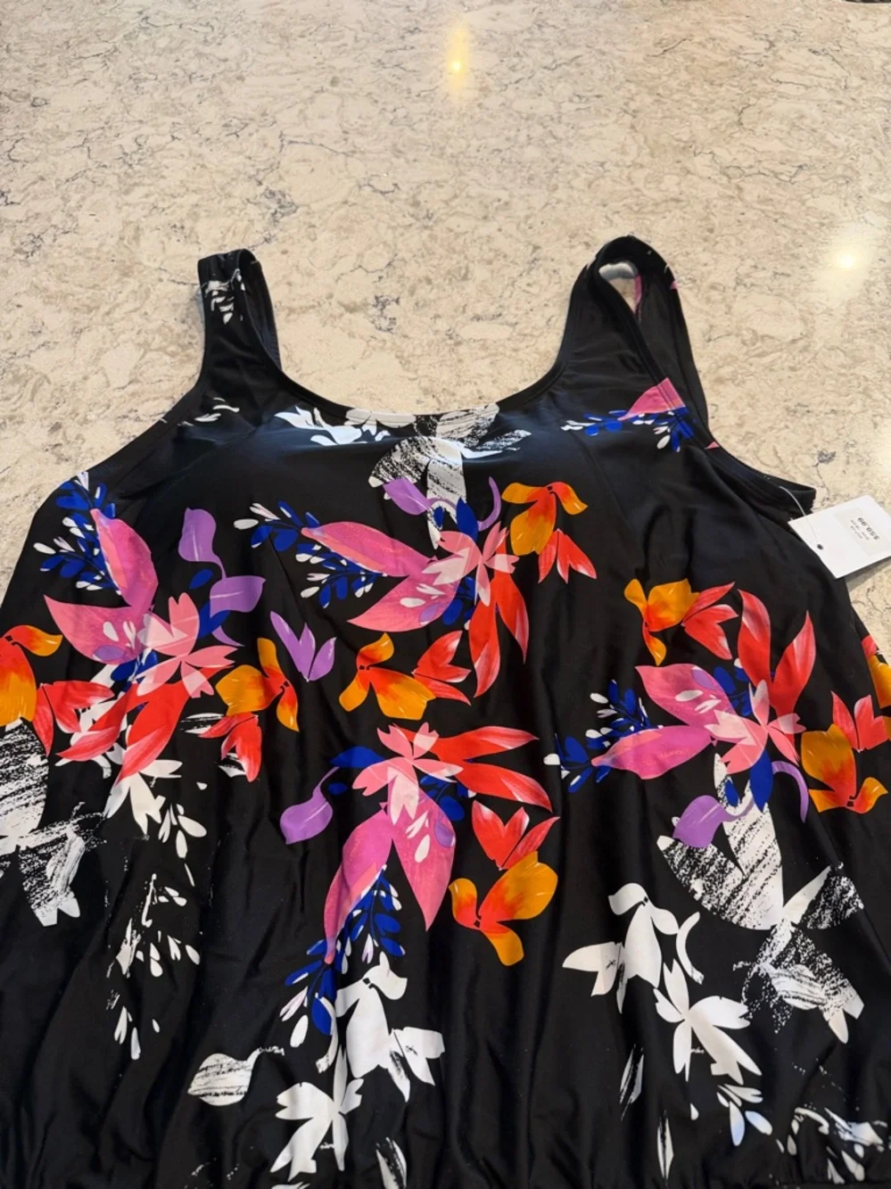 NWT My Swim Body Black Blouson Floral Tie-Hem Swim Tank Top - Women size 18